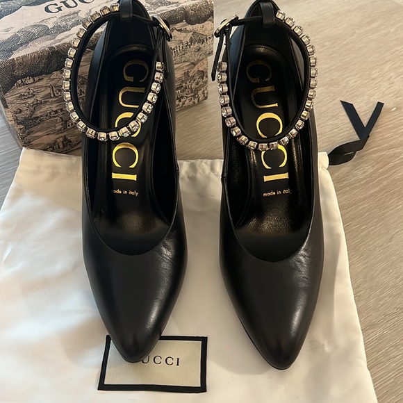 GUCCI Black Heels with Rhinestone Ankle Strap - Picture 2 of 7